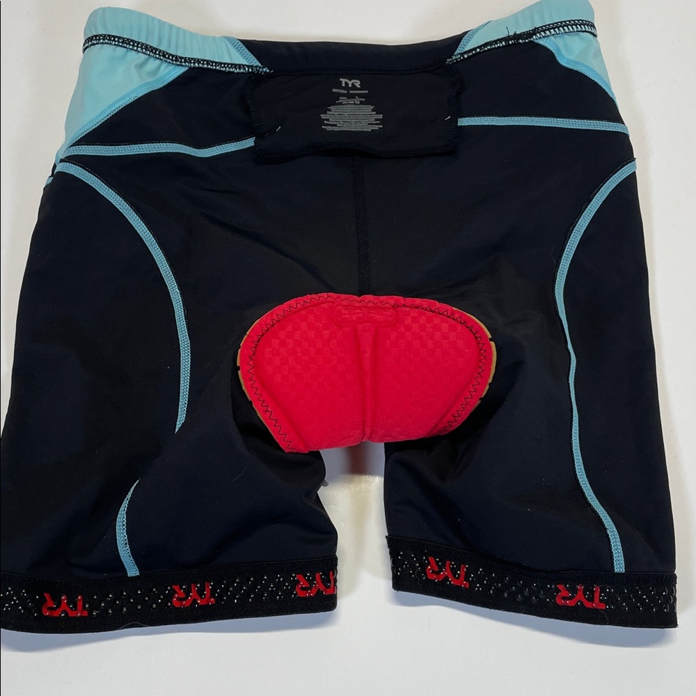 TYR Womens Padded Cycling Shorts Black Blue Bike Shorts Size Large - Picture 4 of 9